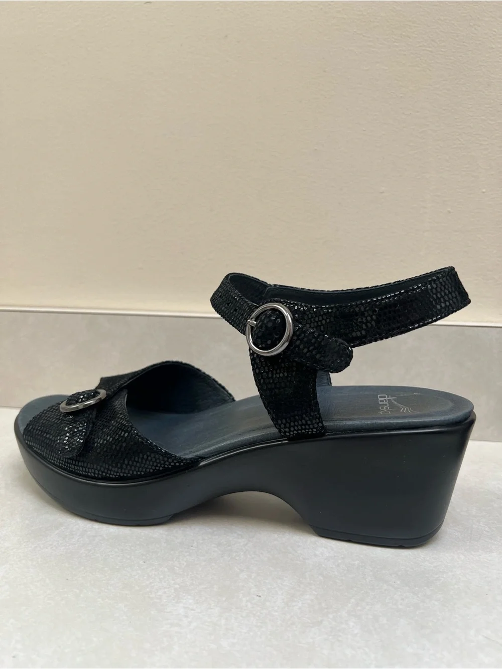 Dansko Dillon June Black Lizard Style Leather Slingback Open-Toe Sandals Sz 41